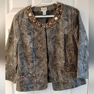 Chico’s Beaded Black & Gold Jacket – Size 2 – Cotton/Silk Blend